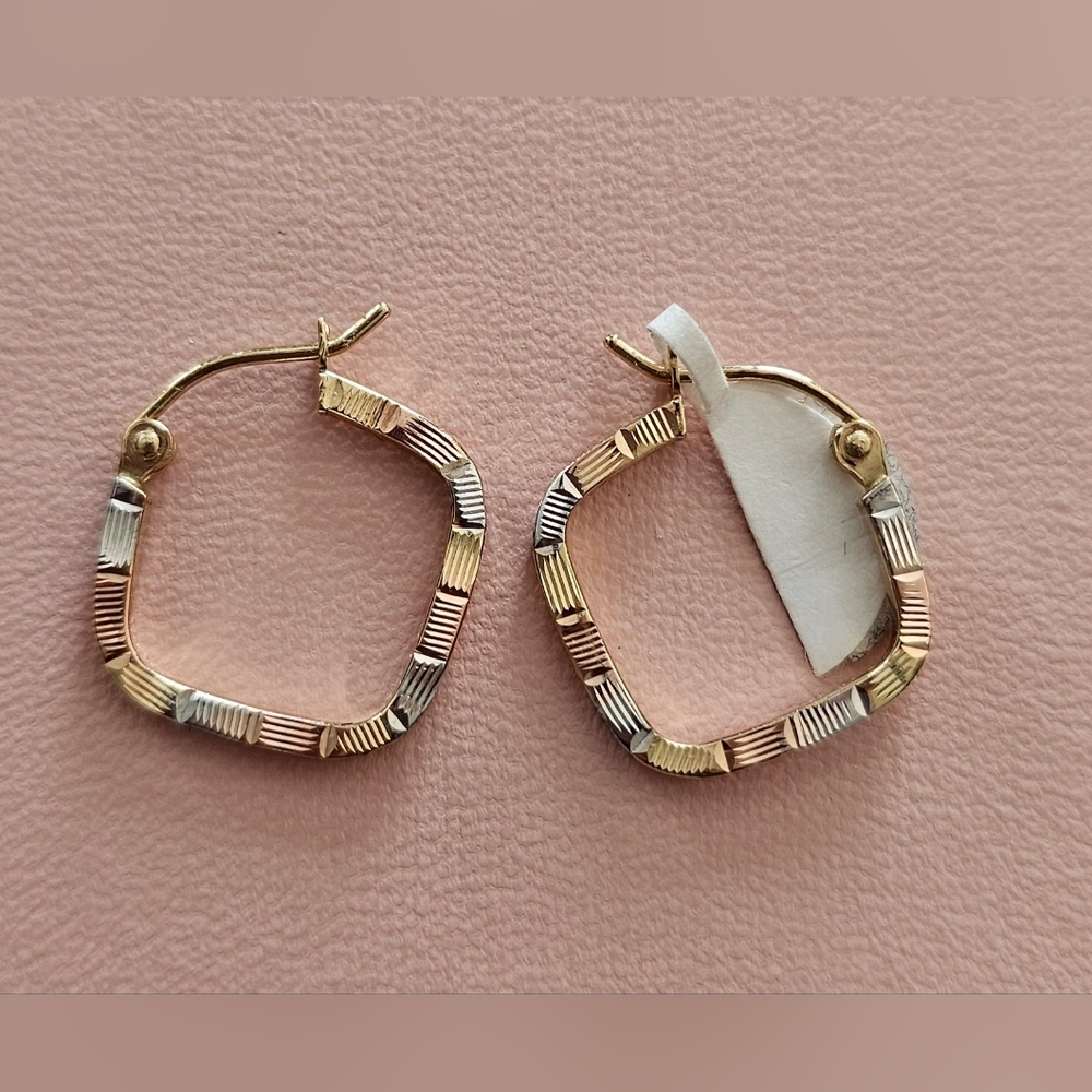 !!SOLD!! 14k Solid Gold Tri-color Hoop Earrings